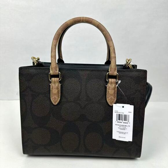 Coach Maggie Small Tote Bag In Blocked Signature Canvas Gold/Walnut/Tan CY676 - Picture 3 of 13